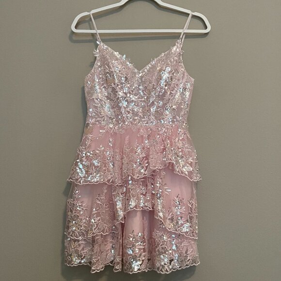 JJ'S HOUSE,  Size 0, short, LIGHT PINK, SEQUIN, HOMECOMING, PRINCESS DRESS - Picture 2 of 15